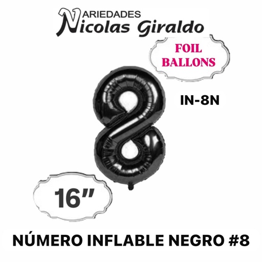 [2D-1751N-8] Numero inflable negro #8 (1404P)