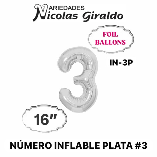 [2D-1751P-3] (05-125) Numero inflable plata #3