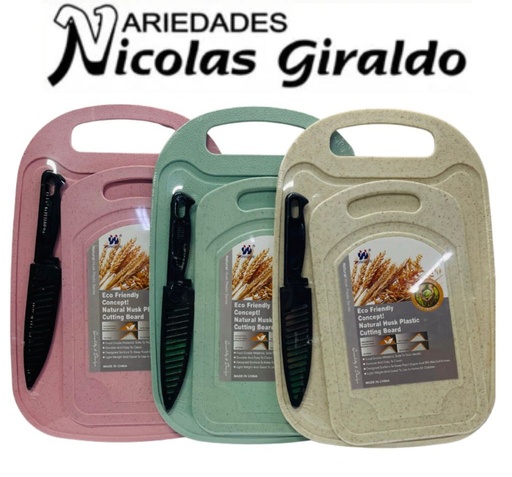 [SLT2382] @Tabla picar x2 mas cuchillo ovalada pastel