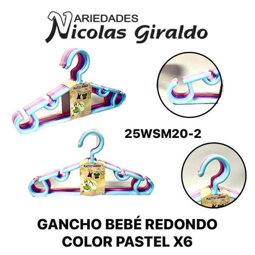 [25WSM20-2] @Gancho bebe redondo color pastel x6