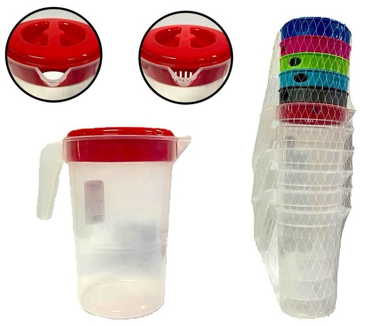 [H073] Jarra 2.5 litros fina en malla x6 mas vasos beed 