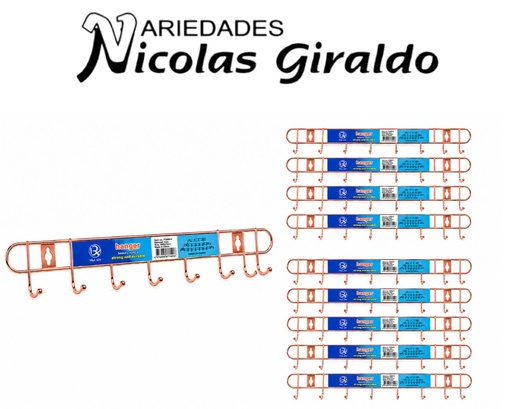 [PT25193] Perchero metal palo rosa x8 paquete x10 