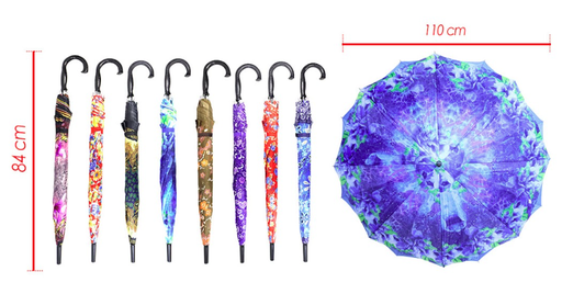 [PT26996] Sombrilla larga baston fina estampada doble tela con filtro