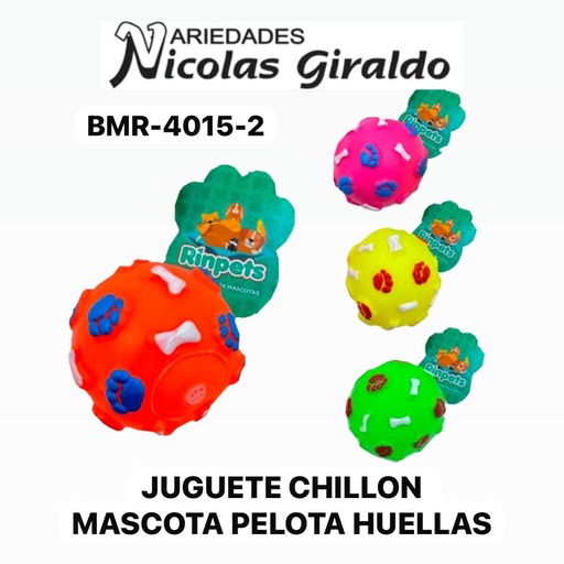 [BMR-4015-2] Juguete chillon mascota pelota huellas