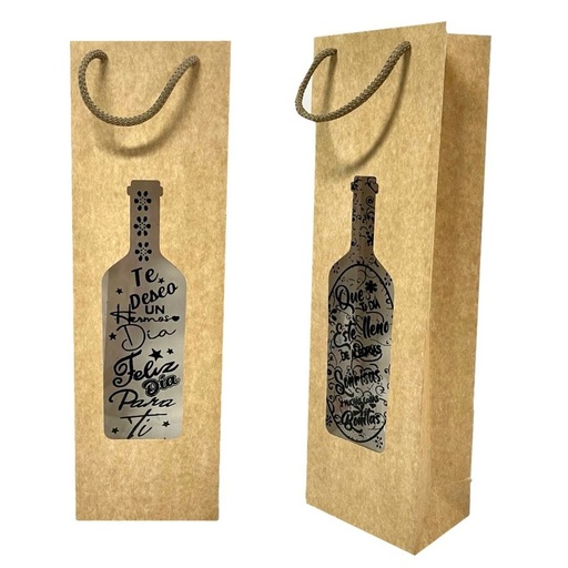 [UN0415] Bolsa regalo cariñito vino 41.5x13 ventana mensaje