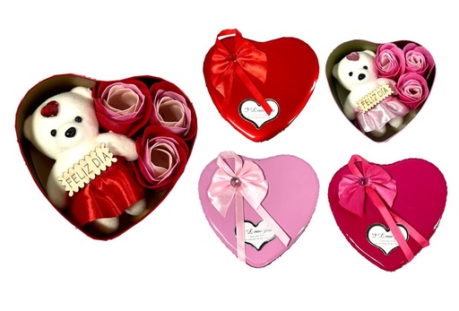 [2D-5627] (DF-560)Cofre con peluche rosas corazon