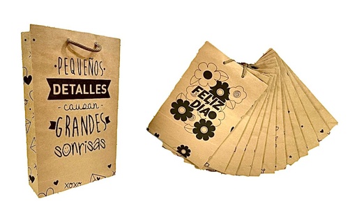 [104050] @Bolsa regalo kraft estampada slla mediana pqt x12