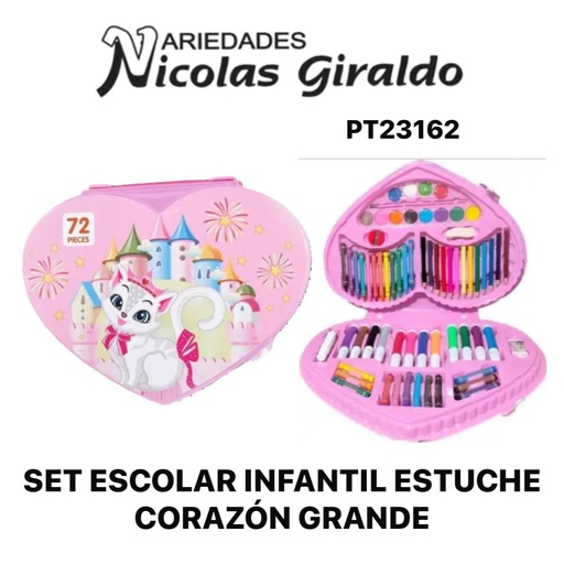 [PT23162] Set escolar infantil estuche corazon grande 