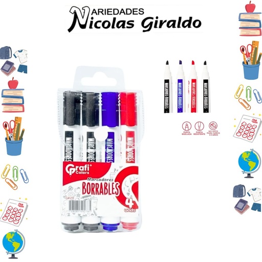 [GR211] Marcador borrable x4 graficolors 