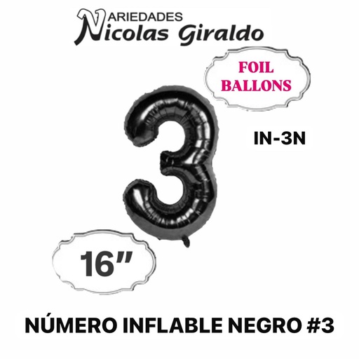 [2D-1751N-3] Numero inflable negro #3 (1404P)