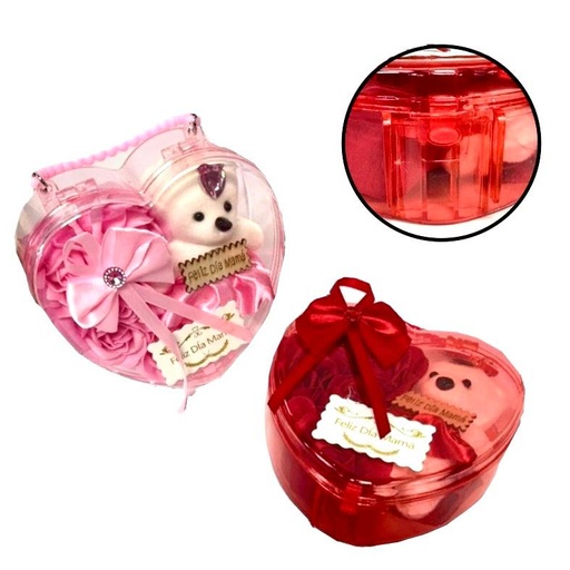 [PTF-515] Cofre corazon con oso y flores plastico 