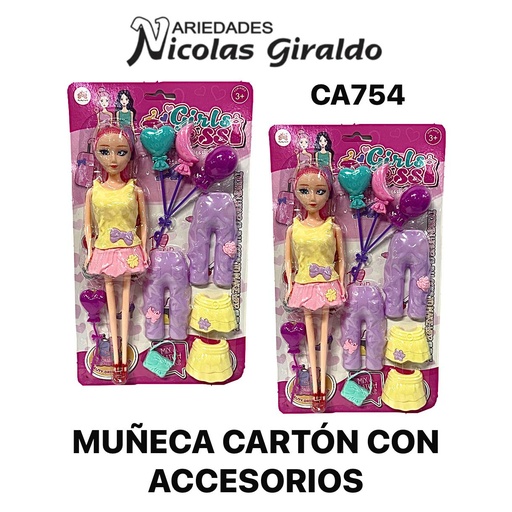 [CA754] Muñeca carton con accesorios 
