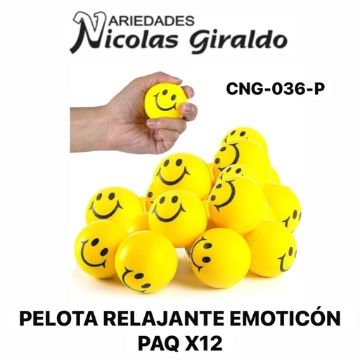 [CNG-036-P] Pelota relajante carita feliz pequeña paq x12 