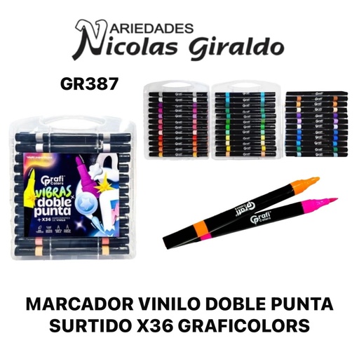 [GR387] Marcador vinilo doble punta surtido x36 graficolors 
