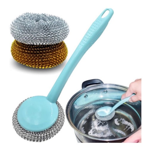 [027-1] Esponja brillo con agarre plastico pqt x12