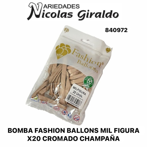 [840972] Bomba fashion ballons mil figura x20 cromado champaña
