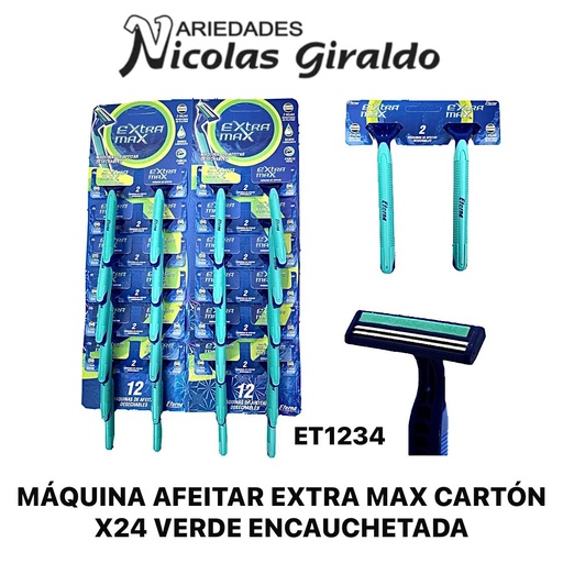 [ET1234] Maquina afeitar extra max carton x24 verde encauchetada