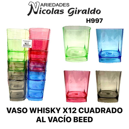 [H997] Vaso whisky x12 cuadrado al vacio beed