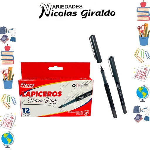 [ET584] Lapicero eterna trazo fino 0.5 negro x12 