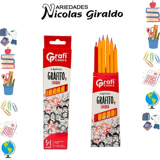 [GR274] Lapiz hb x5 negro mas 1 rojo  graficolors