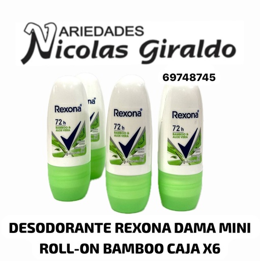 [69748745] Desodorante rexona mini roll-on dama bamboo CJ X6