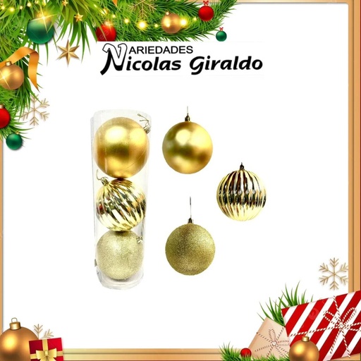 [2026SW-203] @BOLA NAVIDEÑA GRANDE #10 X3 DORADA