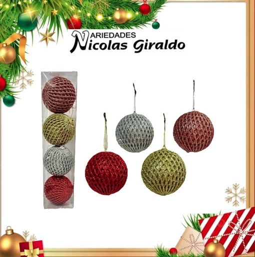 [MS-057] @BOLA NAVIDEÑA DECORADA #8 X4 MULTICOLOR 