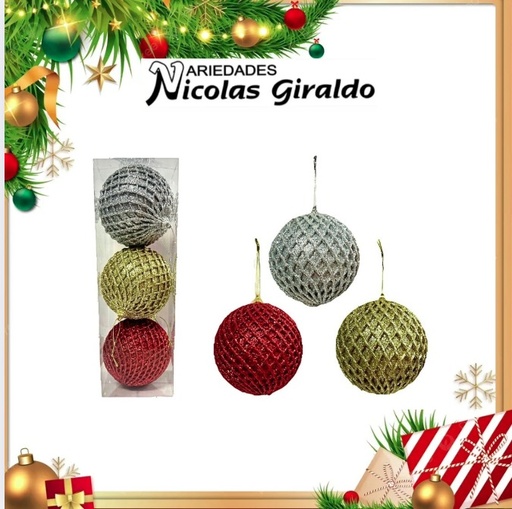 [MS-059] @BOLA NAVIDEÑA DECORADA #10 X3 MULTICOLOR  