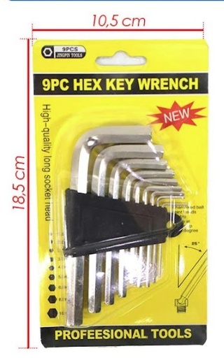 [PT28018] Llave hexagonal fina carton x9