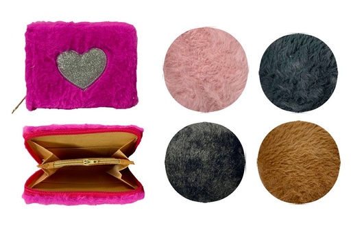 [EXI-110] Billetera dama pequeña peluda corazon 1 cierre    