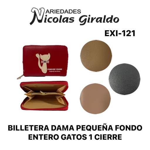 [EXI-121] Billetera dama pequeña fondo entero gatos 1 cierre  