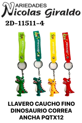 [2D-11511-4] Llavero caucho fino dinosaurio correa ancha pqt X12 