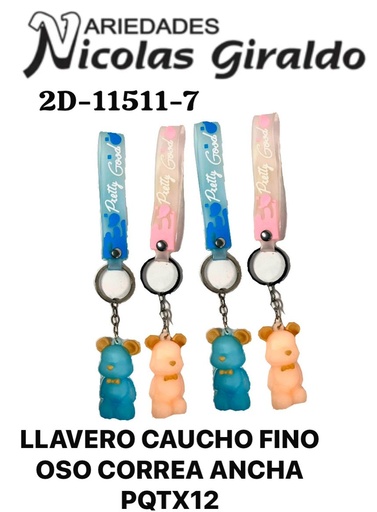 [2D-11511-7] Llavero caucho fino oso correa ancha pqt X12  