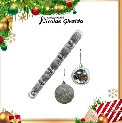[A5087] @BOLA NAVIDEÑA 6CM X10 PLATA