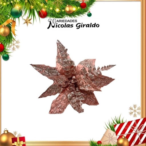 [K002GRD] @FLOR NAVIDAD GRANDE PALO ROSA CON ESCARCHA 