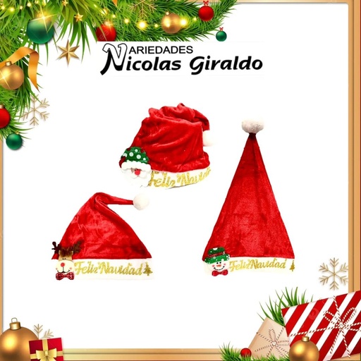 [GRRO-005] @GORRO NAVIDAD TERCIOPELO MIRELLADO  PQT X12