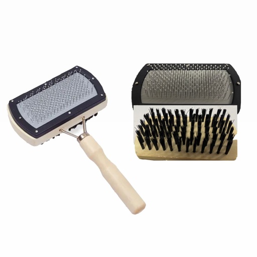 [PR439] Cepillo mascota madera mediano doble  