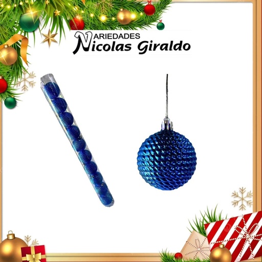 [A1207] @BOLA NAVIDEÑA 6CM X10 AZUL GRABADA