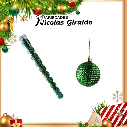 [A1215] @BOLA NAVIDEÑA 6CM X10 VERDE GRABADA