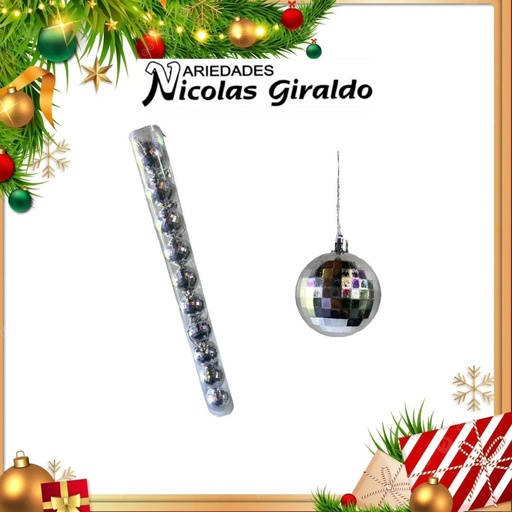 [A1295] @BOLA NAVIDEÑA 6CM X10 PLATA ESPEJO 