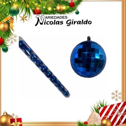 [A1291] @BOLA NAVIDEÑA 6CM X10 AZUL ESPEJO