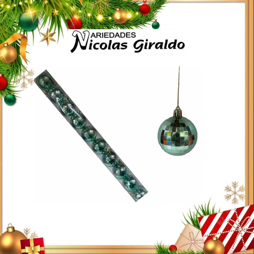 [A1294] @BOLA NAVIDEÑA 6CM X10 VERDE MENTA ESPEJO