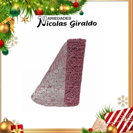 [SMR25-134] MALLA DECORATIVA 26CM 3 YARDAS NIDO PAJARO ROSADA