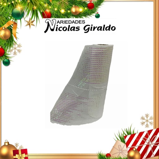 [SMR25-123] MALLA DECORATIVA 26CM 5 YARDAS BLANCA CON ROSADO