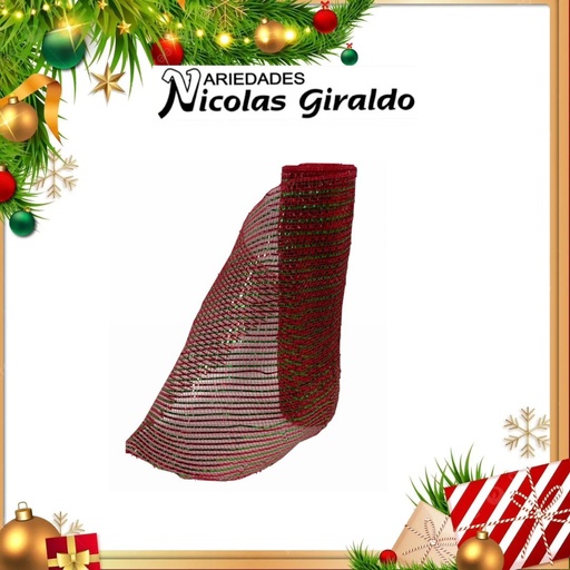 [SMR25-114] MALLA DECORATIVA 26CM 5 YARDAS ROJA CON VERDE
