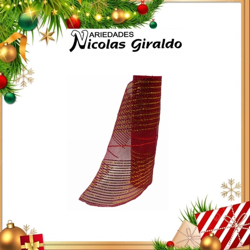 [SMR25-121] MALLA DECORATIVA 26CM 5 YARDAS ROJA CON DORADO