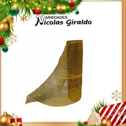 [SMR25-118] MALLA DECORATIVA 26CM 5 YARDAS DORADA
