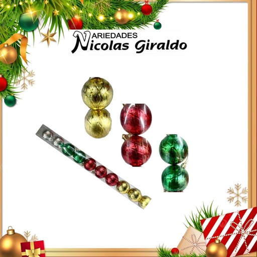 [A1260] @BOLA NAVIDEÑA 6CM X10 MULTICOLOR GRABADA 