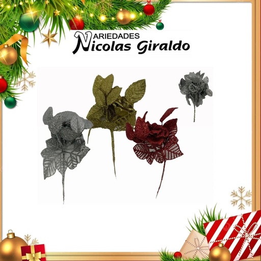 [S2853] @FLOR NAVIDEÑA MIRELLADA PQT X10  