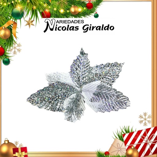 [A3864P] @FLOR NAVIDAD PLATEADA GRANDE  